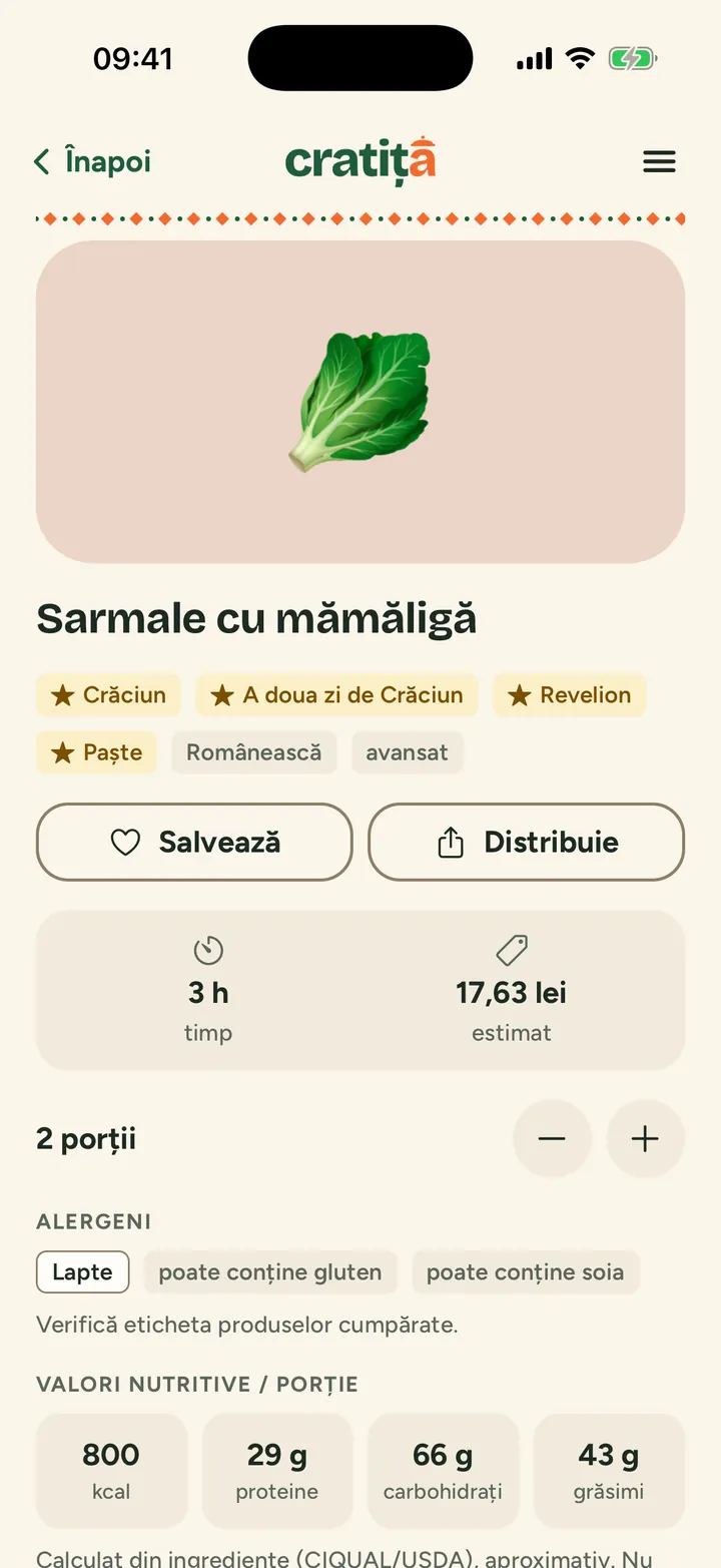 The cabbage rolls with polenta recipe in Cratița (in Romanian): 3 hours, an estimated 17.63 lei, portions and allergens.